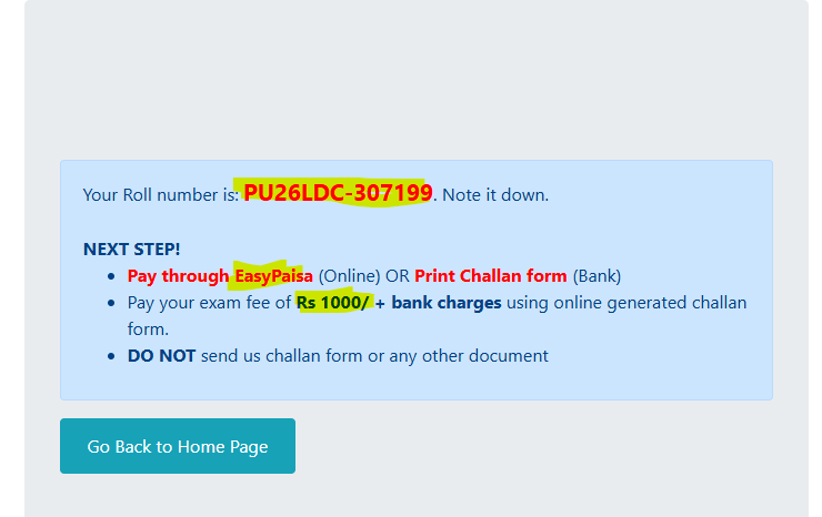 Your Roll Number Is PU26LDC-307199
